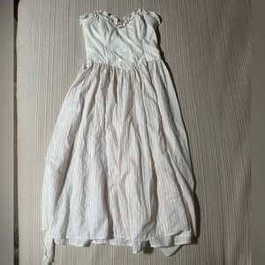 Gunne Sax White and Pink Striped Kids Dress